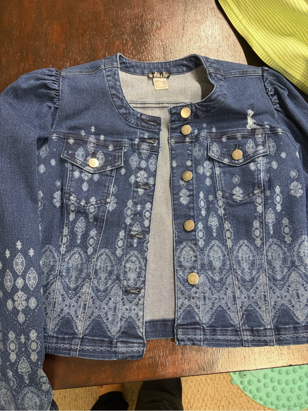 VENUS Blue Denim Jacket with Printed Pattern